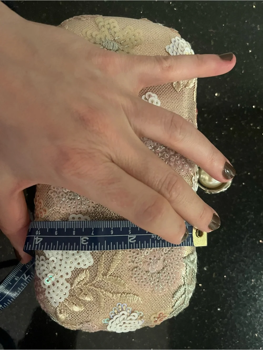 Champagne Floral Sequin Embroidered Evening Clutch